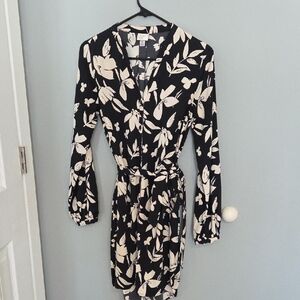a new day Black Long-Sleeve Floral Wrap Dress with Cream Print